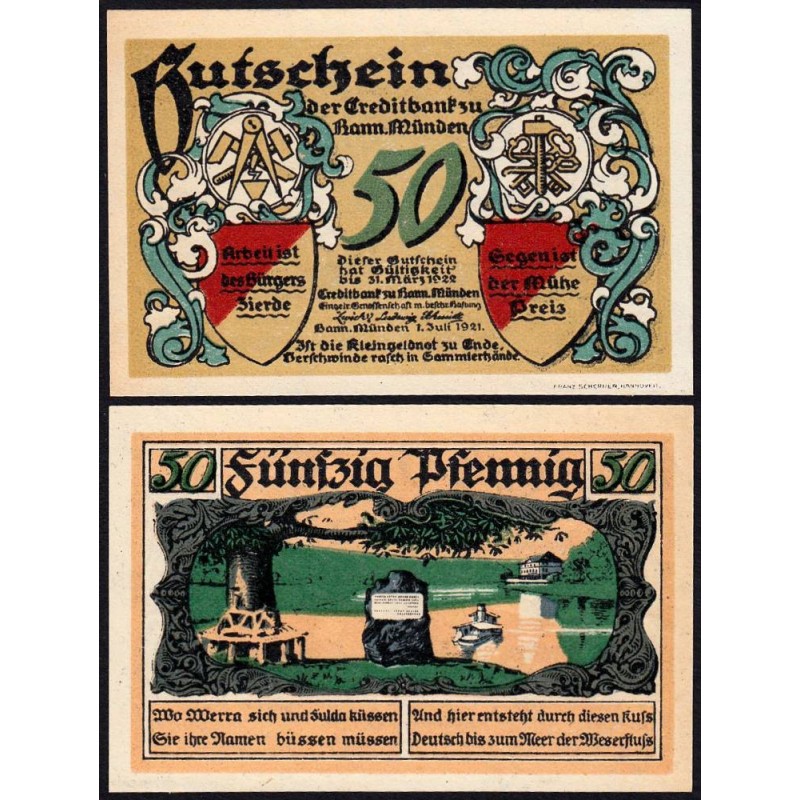 Allemagne - Notgeld - Hann Münden - 50 pfennig - 01/07/1921 - Etat : NEUF