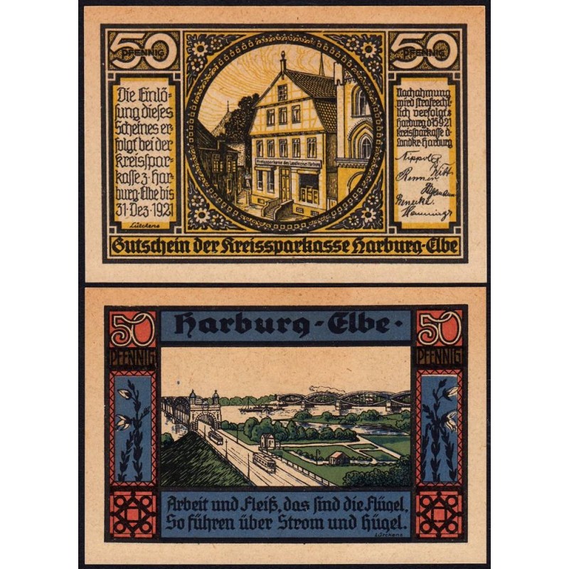 Allemagne - Notgeld - Harburg - 50 pfennig - Type 1 - 15/09/1921 - Etat : NEUF
