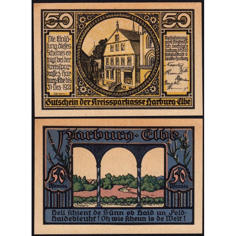 Allemagne - Notgeld - Harburg - 50 pfennig - Type 3 - 15/09/1921 - Etat : NEUF