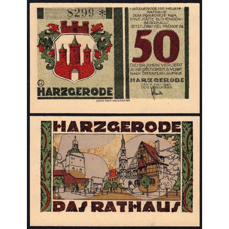 Allemagne - Notgeld - Harzgerode - 50 pfennig - 07/07/1921 - Etat : NEUF