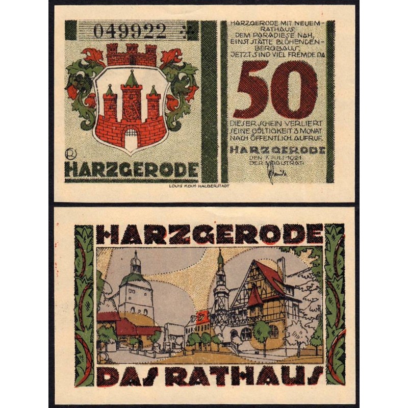 Allemagne - Notgeld - Harzgerode - 50 pfennig - 07/07/1921 - Etat : SPL