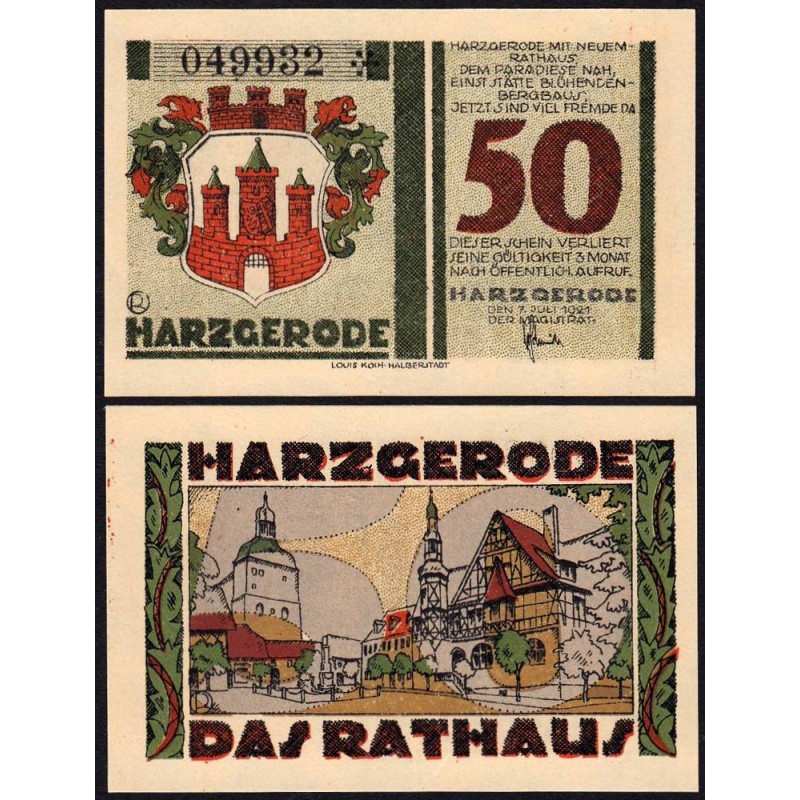Allemagne - Notgeld - Harzgerode - 50 pfennig - 07/07/1921 - Etat : NEUF