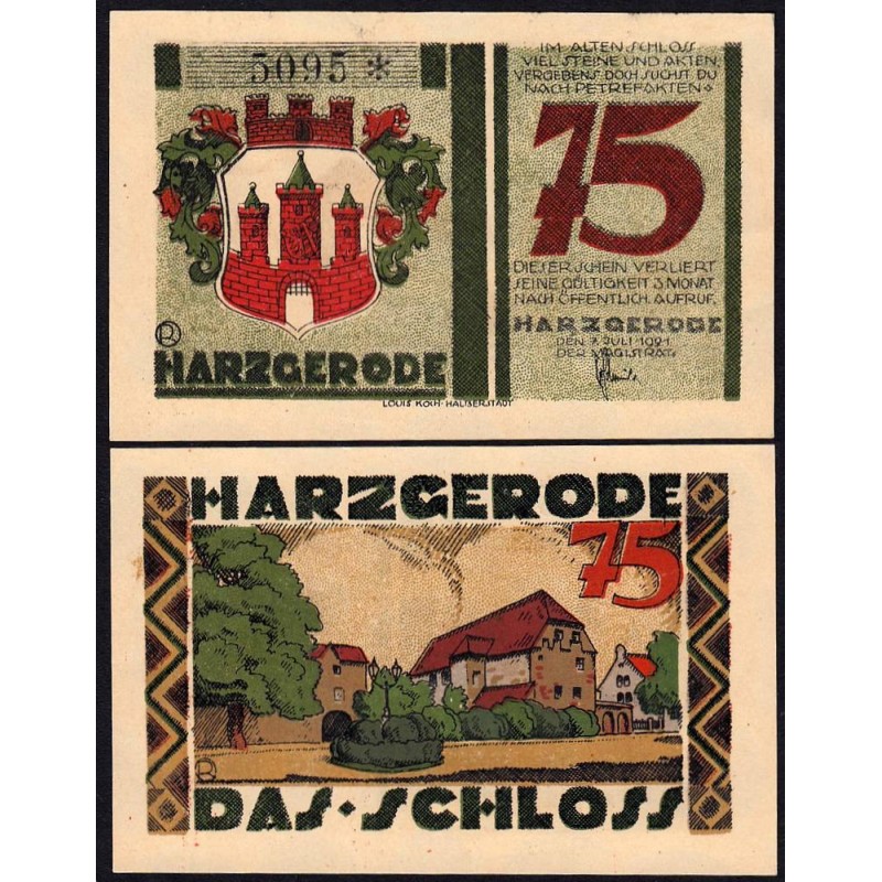 Allemagne - Notgeld - Harzgerode - 75 pfennig - 07/07/1921 - Etat : SPL