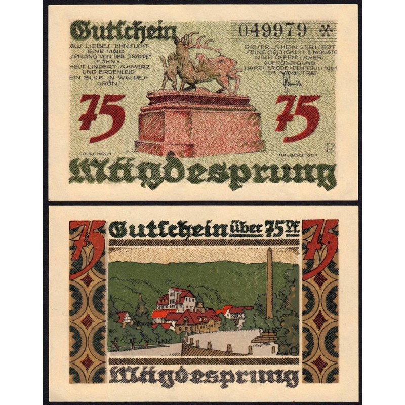 Allemagne - Notgeld - Harzgerode - 75 pfennig - 07/07/1921 - Etat : NEUF