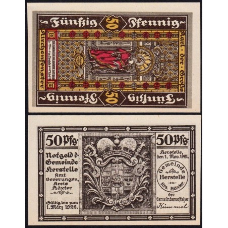 Allemagne - Notgeld - Herstelle - 50 pfennig - 01/11/1921 - Etat : NEUF