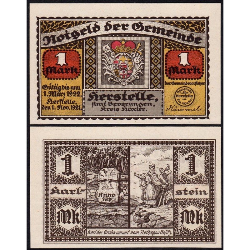 Allemagne - Notgeld - Herstelle - 1 mark - 01/11/1921 - Etat : SPL+