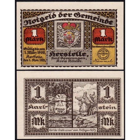 Allemagne - Notgeld - Herstelle - 1 mark - 01/11/1921 - Etat : SPL+