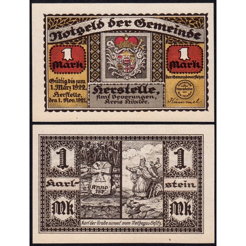 Allemagne - Notgeld - Herstelle - 1 mark - 01/11/1921 - Etat : SPL+
