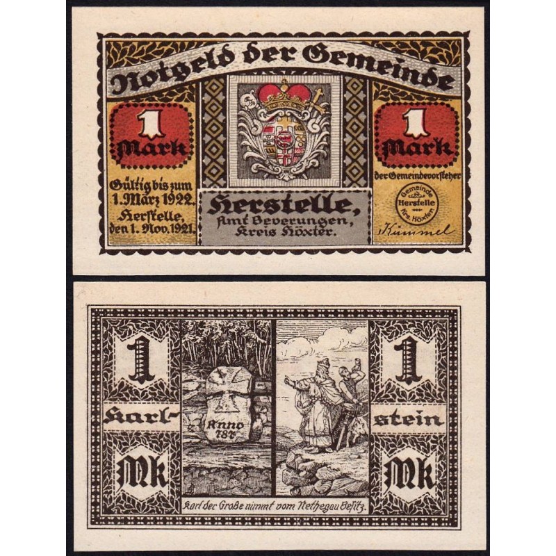 Allemagne - Notgeld - Herstelle - 1 mark - 01/11/1921 - Etat : NEUF