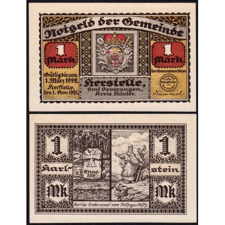 Allemagne - Notgeld - Herstelle - 1 mark - 01/11/1921 - Etat : NEUF