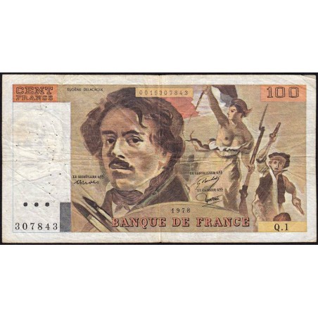 F 68-01 - 1978 - 100 francs - Delacroix - Série Q.1 - Etat : TB-