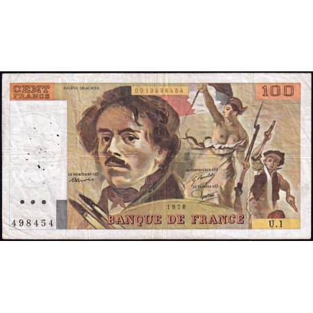 F 68-01 - 1978 - 100 francs - Delacroix - Série U.1 - Etat : TB-