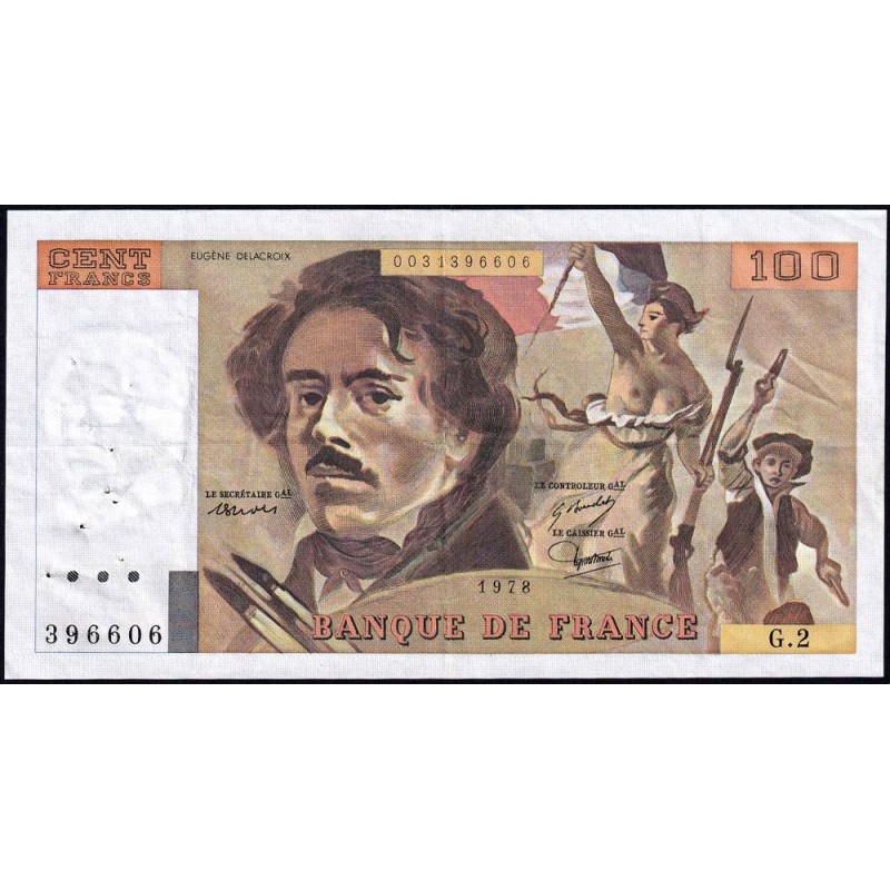 F 68-02 - 1978 - 100 francs - Delacroix - Série G.2 - Etat : TB+