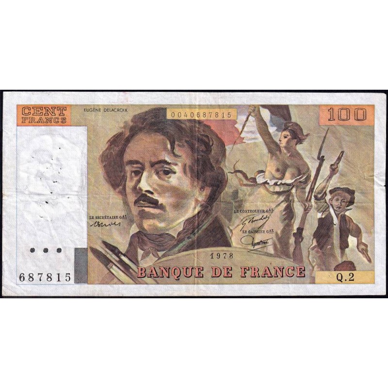 F 68-02 - 1978 - 100 francs - Delacroix - Série Q.2 - Etat : TB
