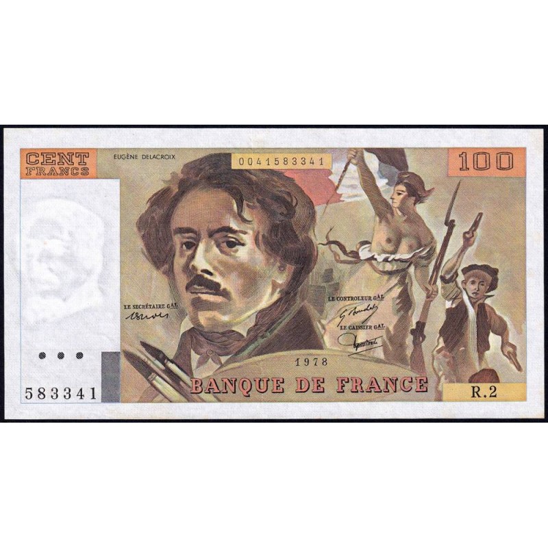 F 68-02 - 1978 - 100 francs - Delacroix - Série R.2 - Etat : TTB+