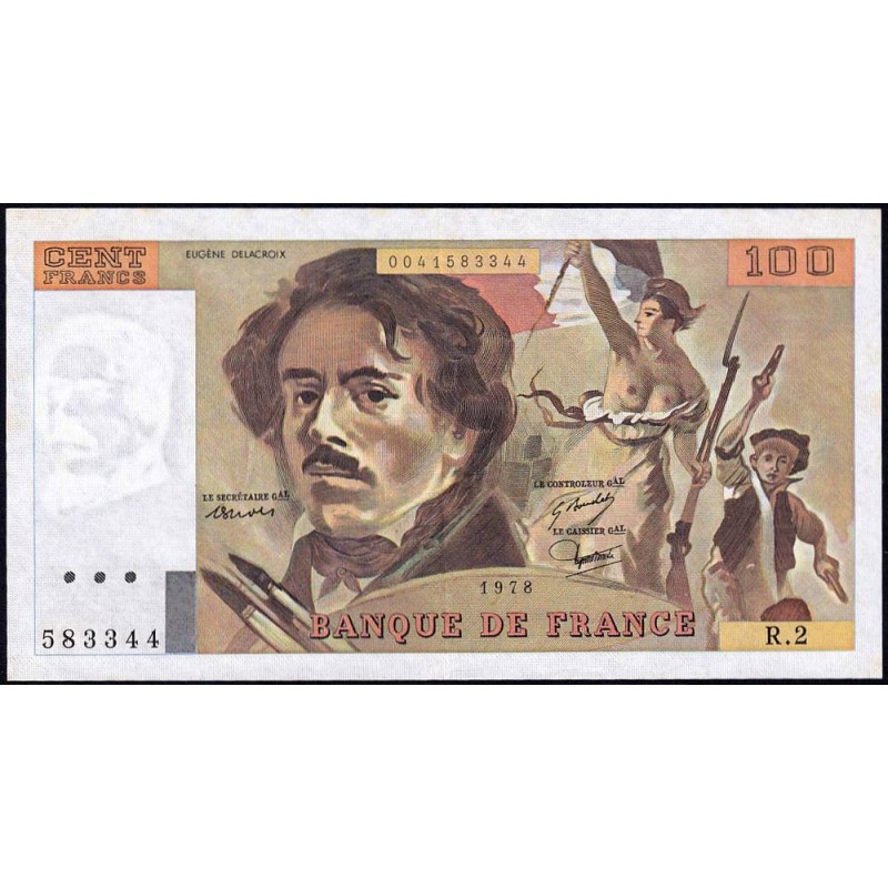 F 68-02 - 1978 - 100 francs - Delacroix - Série R.2 - Etat : SUP