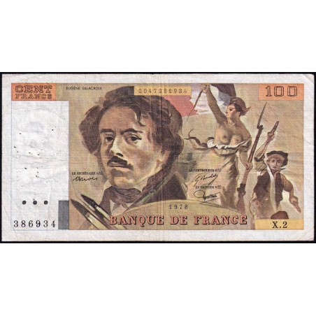 F 68-02 - 1978 - 100 francs - Delacroix - Série X.2 - Etat : TB