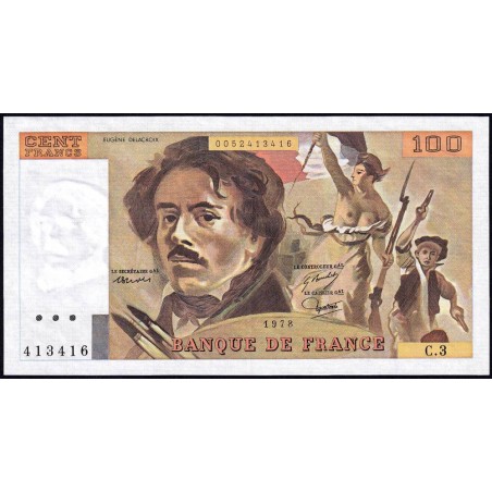 F 68-03 - 1978 - 100 francs - Delacroix - Série C.3 - Etat : SUP