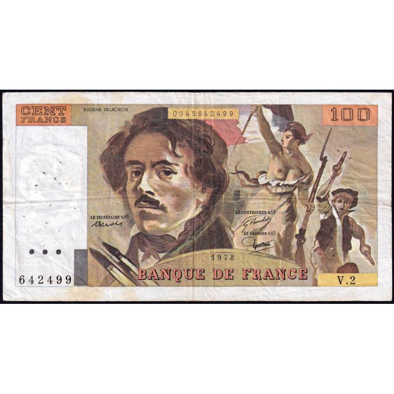 F 68-02 - 1978 - 100 francs - Delacroix - Série V.2 - Etat : TB-