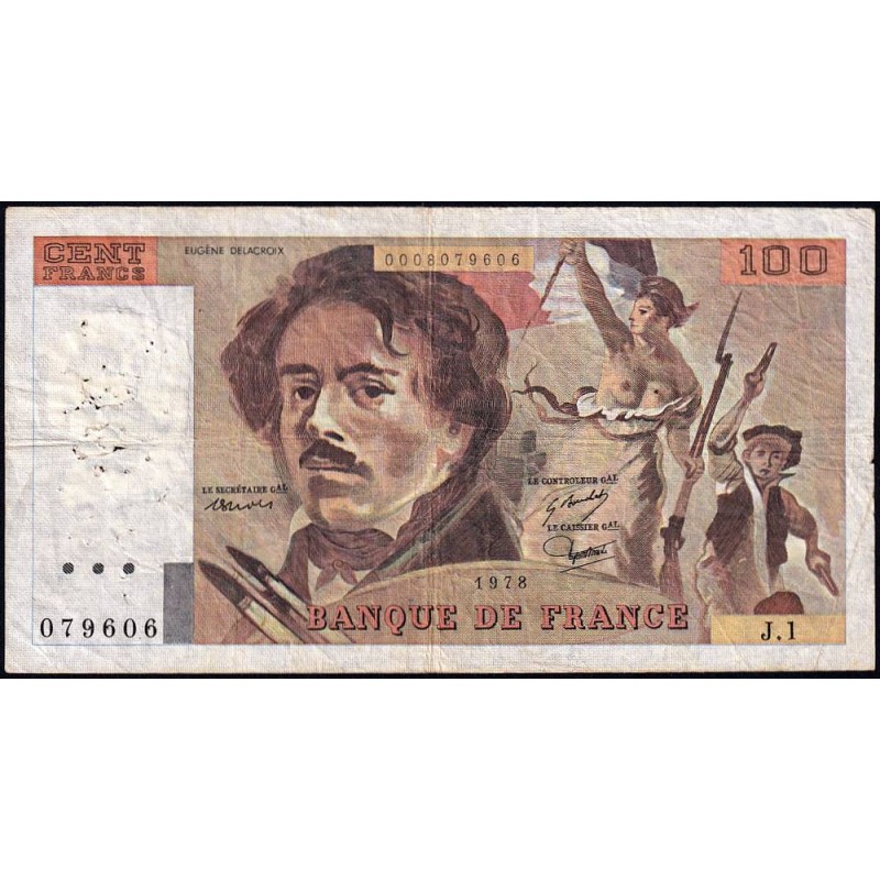 F 68-01 - 1978 - 100 francs - Delacroix - Série J.1 - Etat : TB-