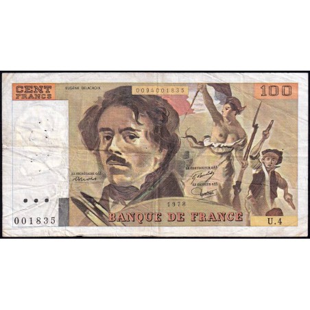 F 69-01c - 1978 - 100 francs - Delacroix - Série U.4 - Etat : TB-