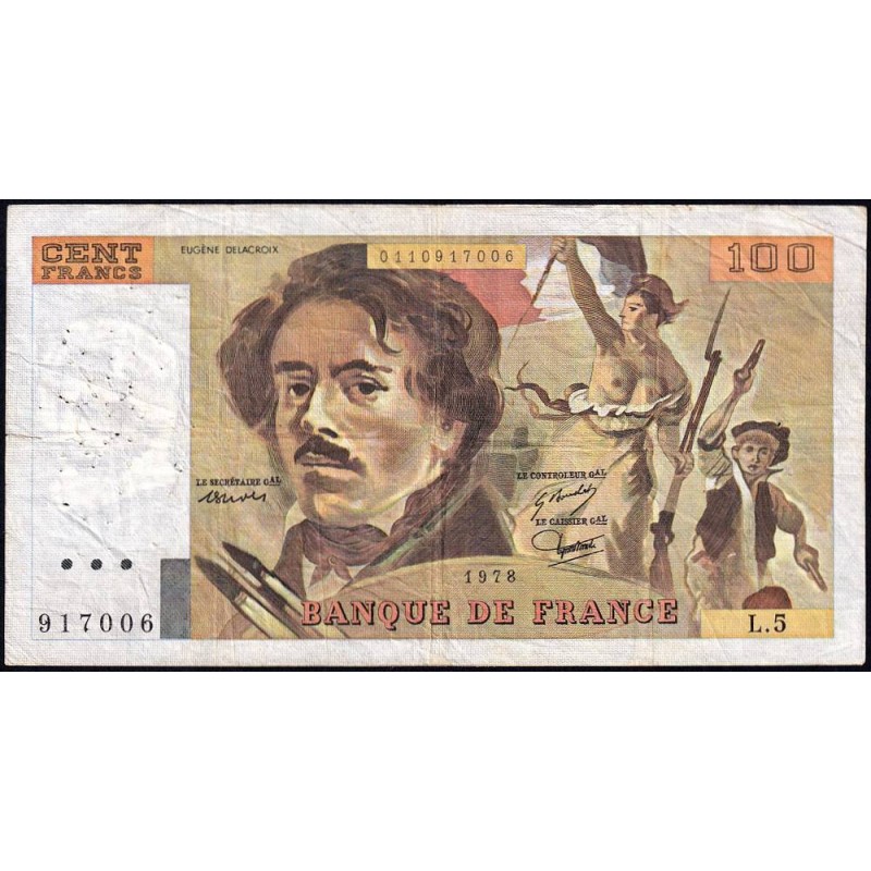 F 69-01d - 1978 - 100 francs - Delacroix - Série L.5 - Etat : TB