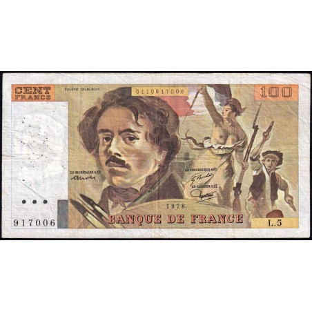 F 69-01d - 1978 - 100 francs - Delacroix - Série L.5 - Etat : TB