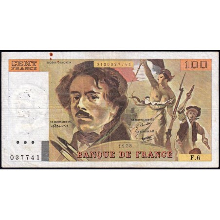 F 69-01d - 1978 - 100 francs - Delacroix - Série F.6 - Etat : TB-