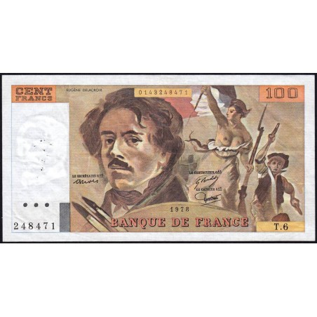 F 69-01d - 1978 - 100 francs - Delacroix - Série T.6 - Etat : TTB