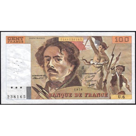 F 69-01d - 1978 - 100 francs - Delacroix - Série U.6 - Etat : TTB-