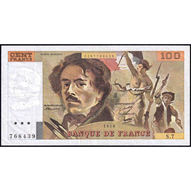 F 69-01d - 1978 - 100 francs - Delacroix - Série S.7 - Etat : TTB-