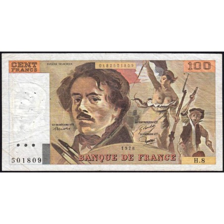 F 69-01e - 1978 - 100 francs - Delacroix - Série H.8 - Etat : TB-