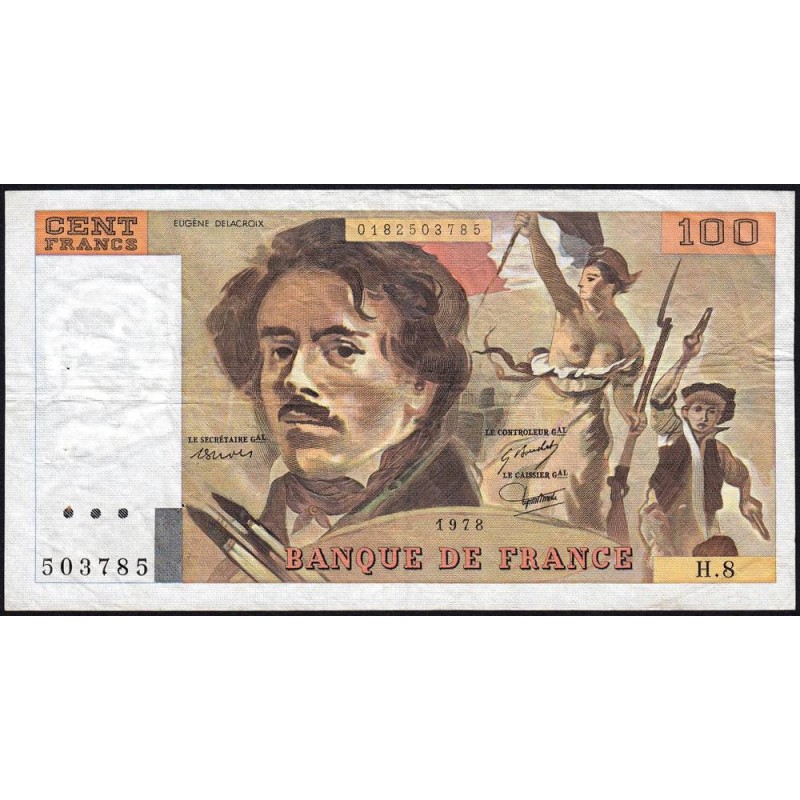 F 69-01e - 1978 - 100 francs - Delacroix - Série H.8 - Etat : TB