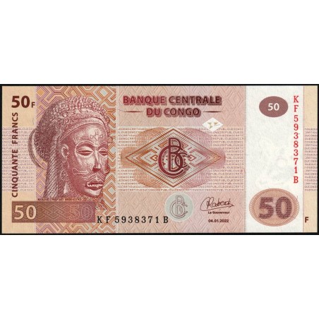 Rép. Démocr. du Congo - Pick 97B - 50 francs - Série KF B - 04/01/2022 - Etat : NEUF