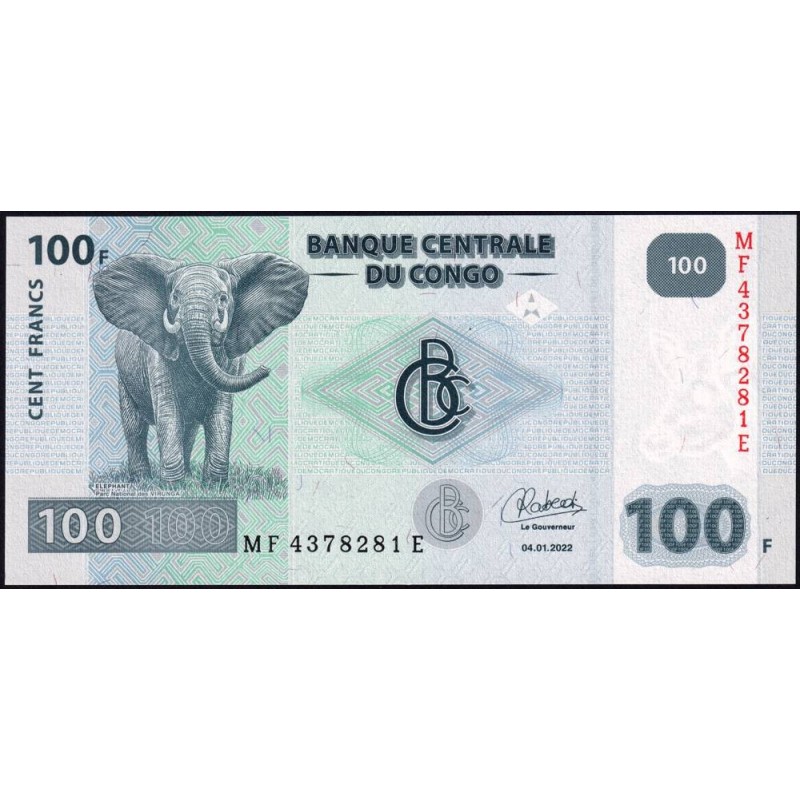 Rép. Démocr. du Congo - Pick 98B - 100 francs - Série MF E - 04/01/2022 - Etat : NEUF