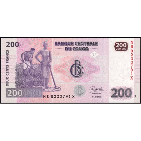 Rép. Démocr. du Congo - Pick 99B - 200 francs - Série ND X - 04/01/2022 - Etat : NEUF