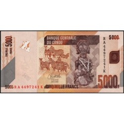 Rép. Démocr. du Congo - Pick 102d_2 - 5'000 francs - Série RA K - 04/01/2022 - Etat : NEUF