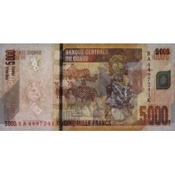 Rép. Démocr. du Congo - Pick 102d_2 - 5'000 francs - Série RA K - 04/01/2022 - Etat : NEUF