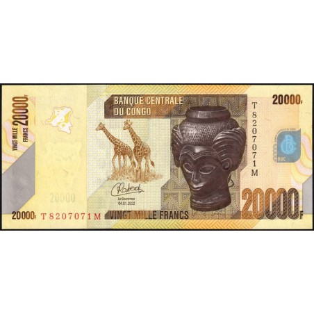 Rép. Démocr. du Congo - Pick 104d - 20'000 francs - Série T M - 04/01/2022 - Etat : NEUF
