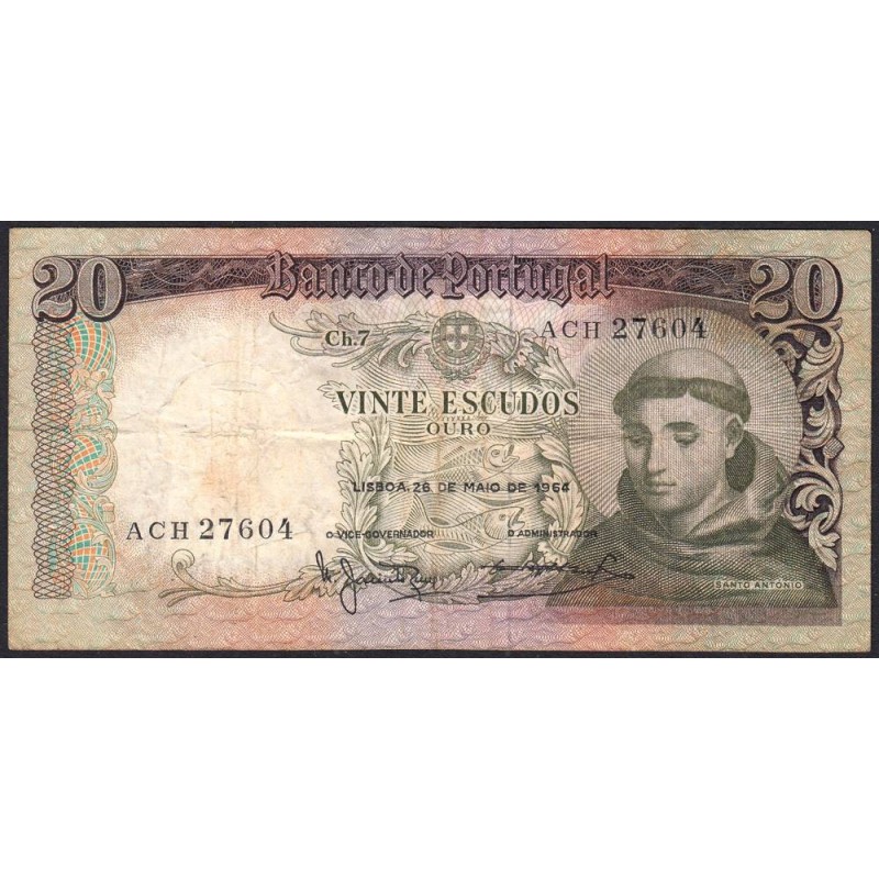 Portugal - Pick 167_2 - 20 escudos - Série ACH - 26/05/1964 - Etat : TB-