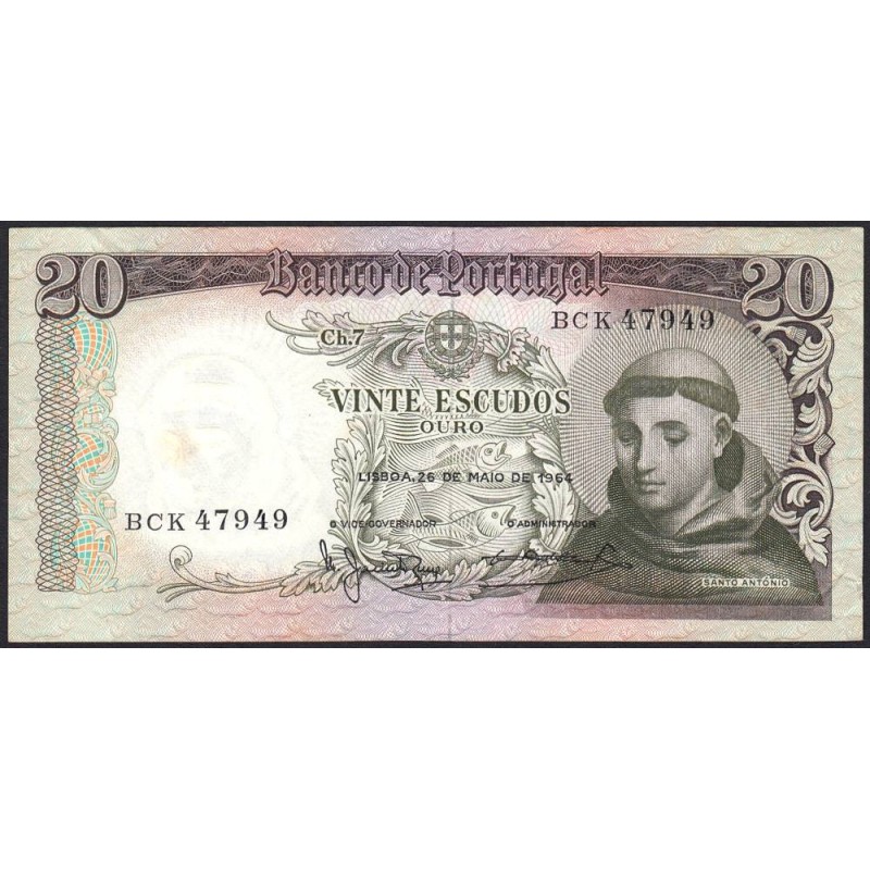 Portugal - Pick 167_2 - 20 escudos - Série BCK - 26/05/1964 - Etat : TTB