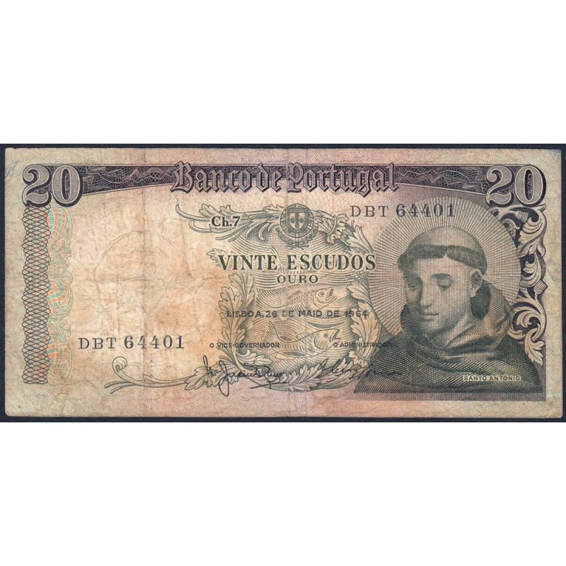 Portugal - Pick 167_5 - 20 escudos - Série DTB - 26/05/1964 - Etat : B