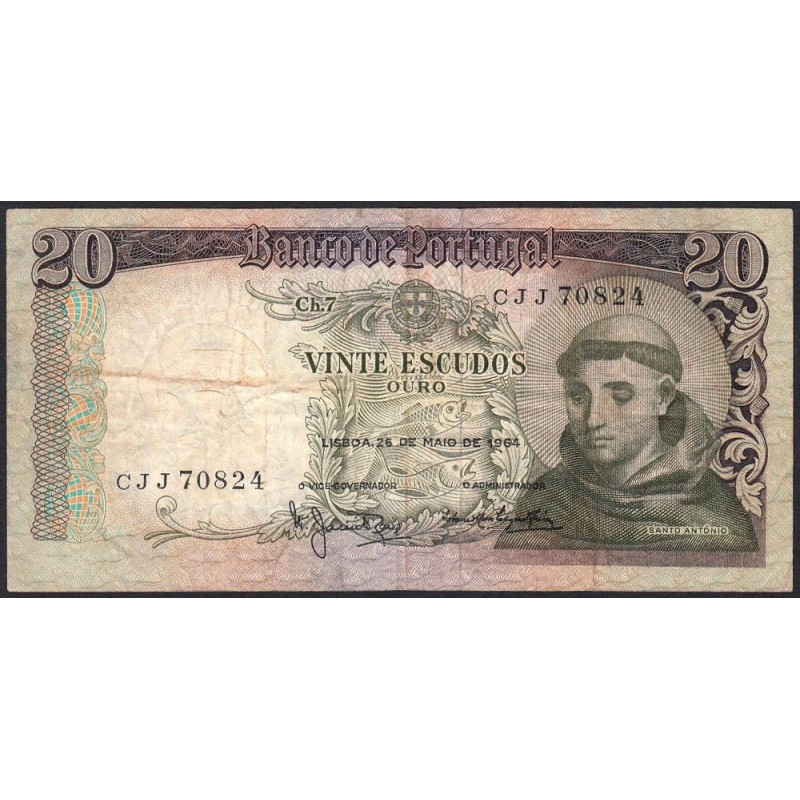 Portugal - Pick 167_6 - 20 escudos - Série CJJ - 26/05/1964 - Etat : TB-