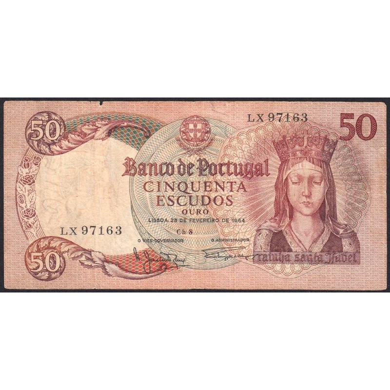Portugal - Pick 168_a1 - 50 escudos - Série LX - 26/02/1964 - Etat : TB-