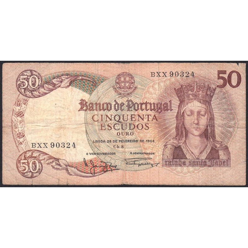 Portugal - Pick 168_a1 - 50 escudos - Série BXX - 26/02/1964 - Etat : B