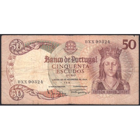 Portugal - Pick 168_a1 - 50 escudos - Série BXX - 26/02/1964 - Etat : B