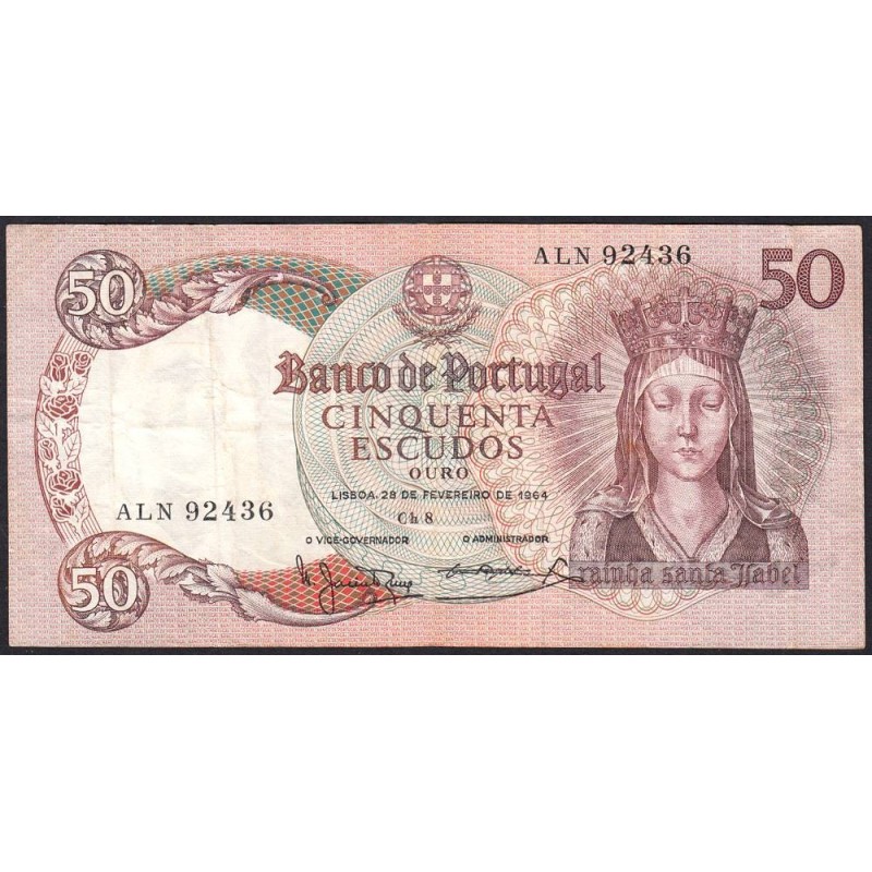 Portugal - Pick 168_a2 - 50 escudos - Série ALN - 26/02/1964 - Etat : TTB