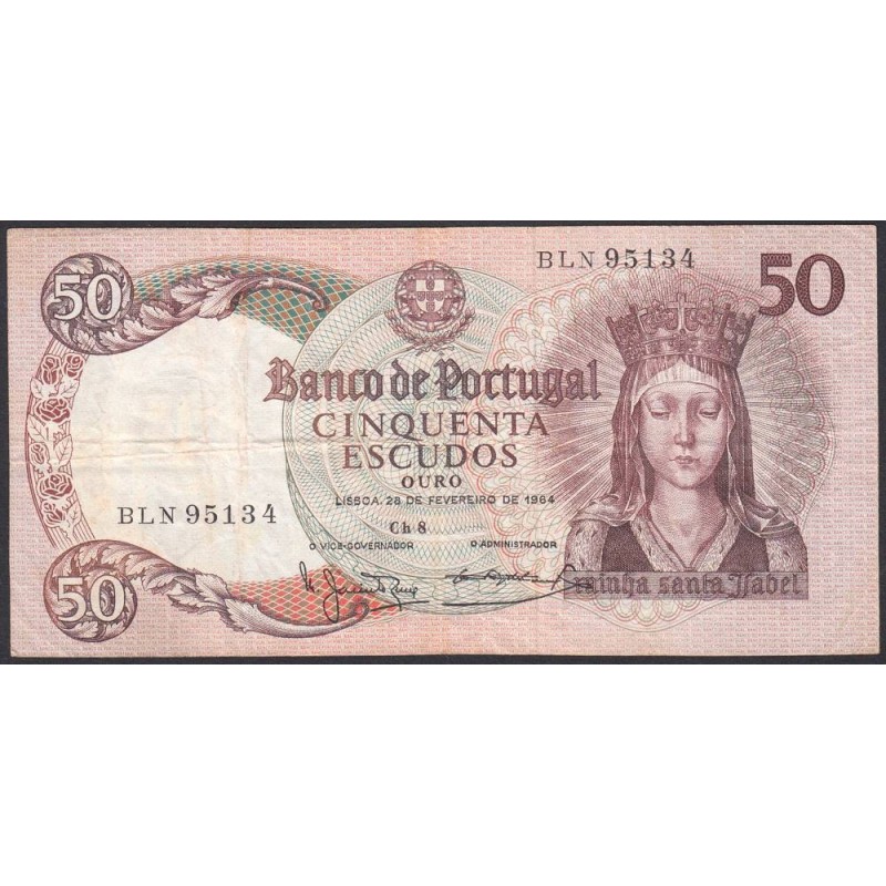 Portugal - Pick 168_a2 - 50 escudos - Série BLN - 26/02/1964 - Etat : TB