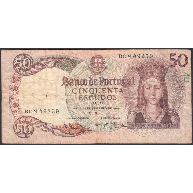 Portugal - Pick 168_a4b - 50 escudos - Série BCM - 26/02/1964 - Etat : B