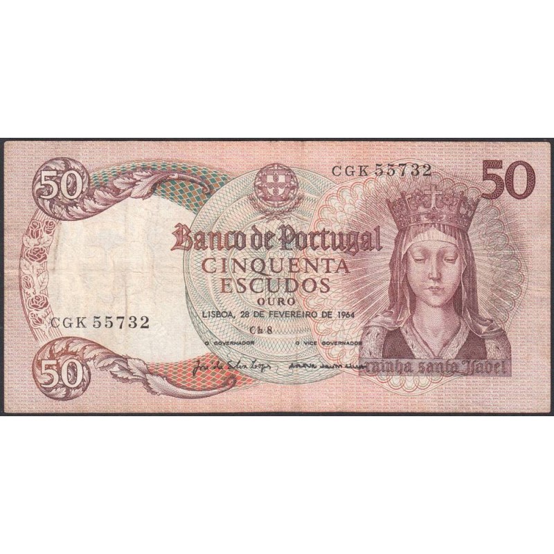 Portugal - Pick 168_b6 - 50 escudos - Série CGK - 26/02/1964 - Etat : TB